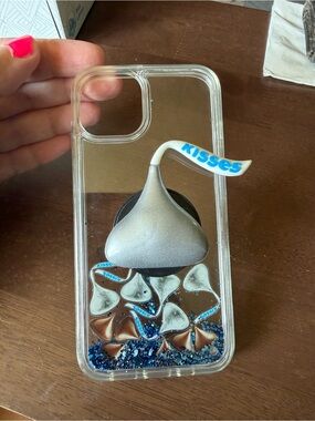 Kisses Clear Phone Case with Silver Kisses and Blue Glitter